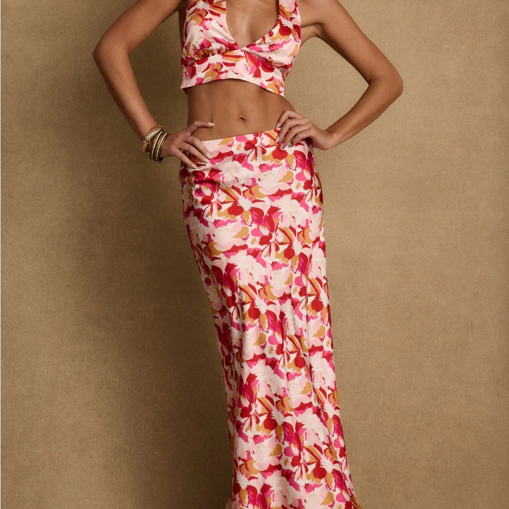Floral Pink Maxi skirt with matching halter top